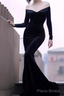 Sexy Mermaid Black Long Sleeves Velvet Prom Dresses