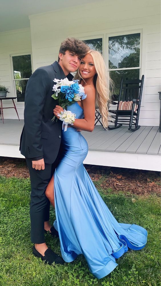 Sexy Mermaid Blue Slit Formal Evening Formal Prom Dresses Birthday Outfits Main image