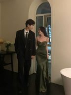 Sexy Mermaid Green Party Dresses Satin Formal Prom Dresses