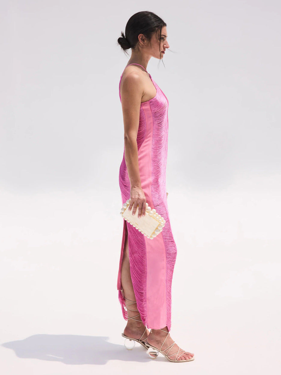 Sexy Mermaid Halter Hot Pink Long Formal Prom Dresses