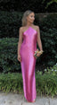 Sexy Mermaid Halter Hot Pink Long Formal Prom Dresses