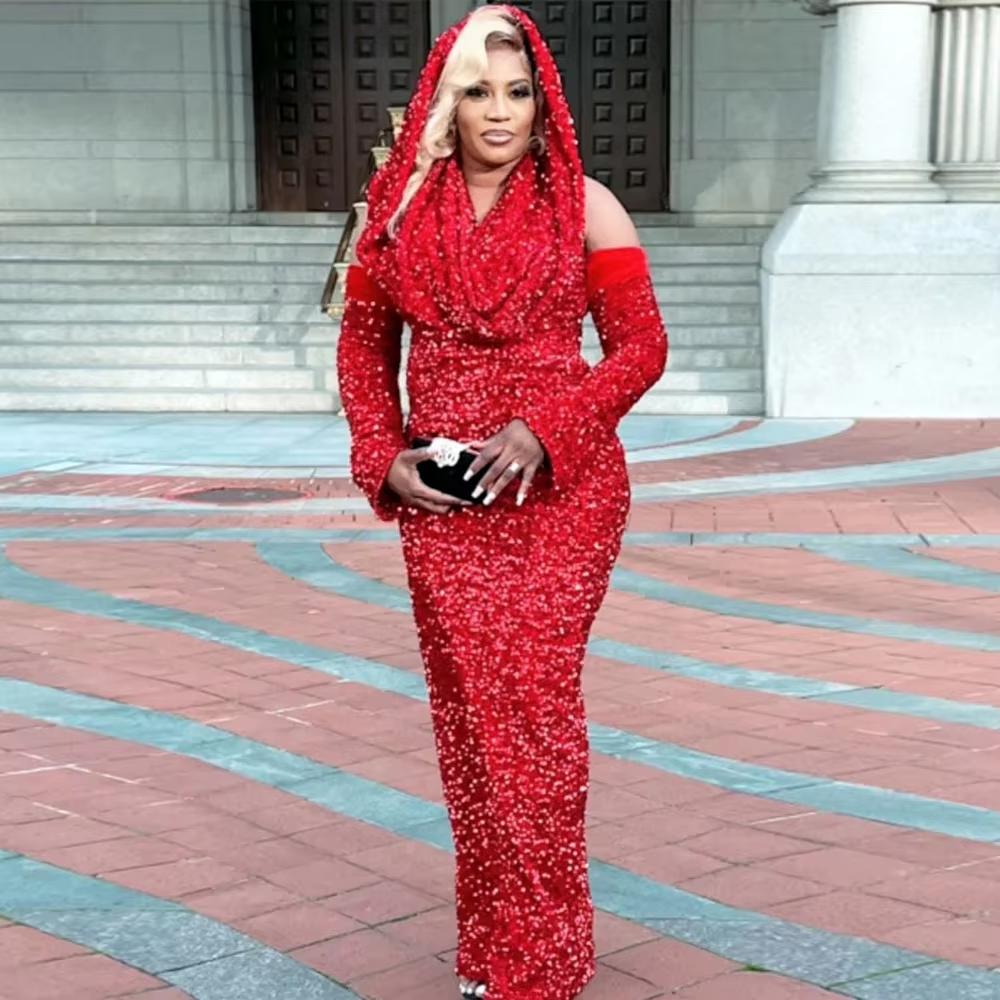 Sexy Mermaid Halter Red Sequin Long Formal Prom Dresses With Gloves