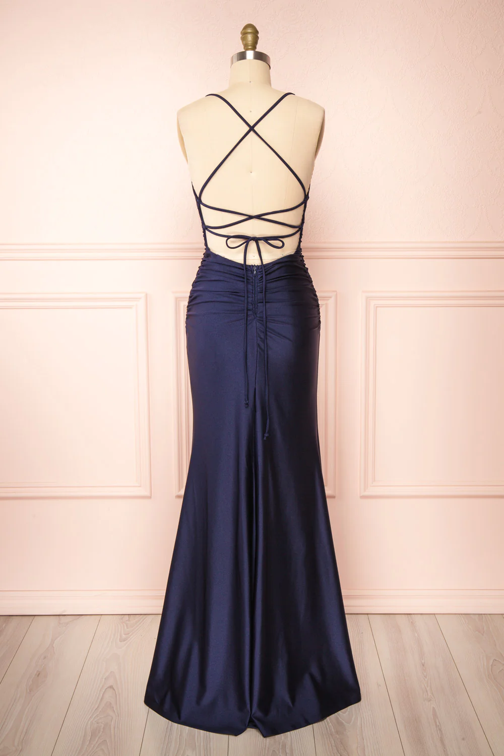 Sexy Mermaid Halter Sleeveless Navy Blue Long Formal Prom Dresses Secondary image