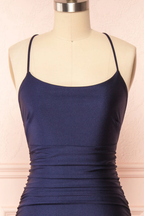 Sexy Mermaid Halter Sleeveless Navy Blue Long Formal Prom Dresses