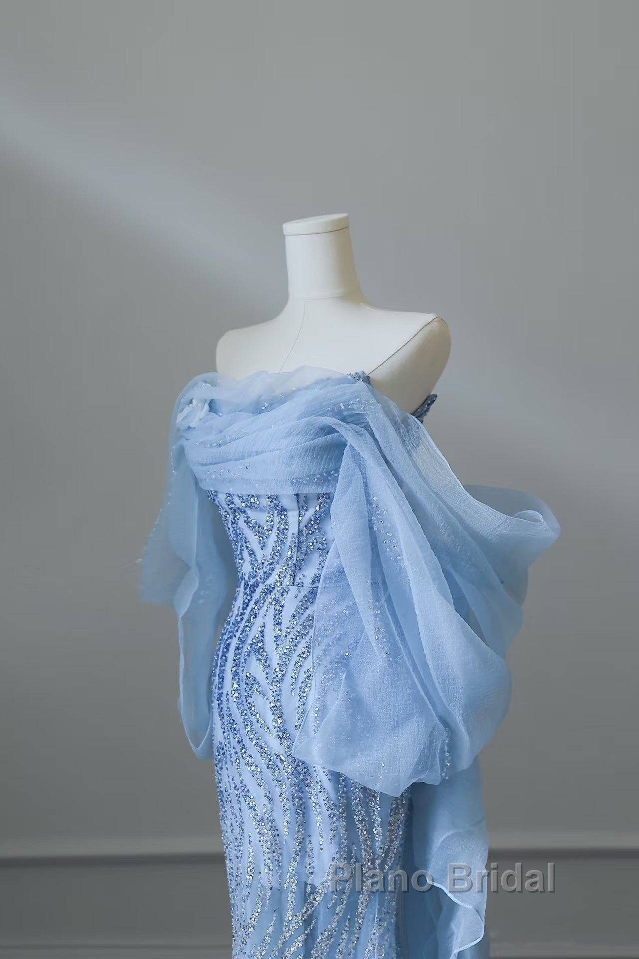 Sexy Mermaid Off The Shoulder Blue Sequin Long Formal Prom Dresses Evening Gowns