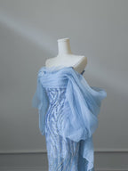 Sexy Mermaid Off The Shoulder Blue Sequin Long Formal Prom Dresses Formal Evening Gowns