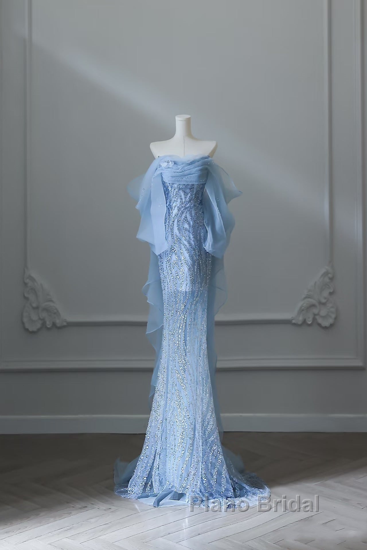 Sexy Mermaid Off The Shoulder Blue Sequin Long Formal Prom Dresses Evening Gowns