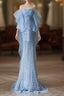 Sexy Mermaid Off The Shoulder Blue Sequin Long Formal Prom Dresses Evening Gowns