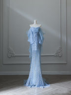Sexy Mermaid Off The Shoulder Blue Sequin Long Formal Prom Dresses Formal Evening Gowns