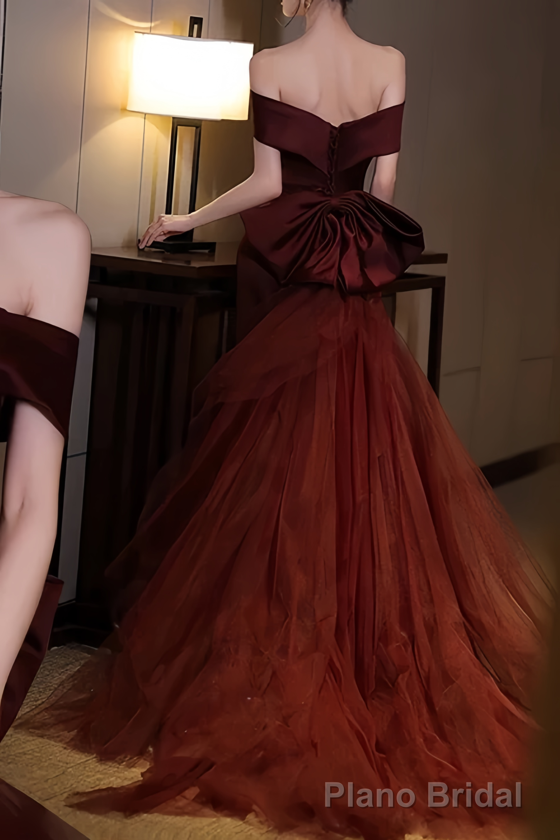 Sexy Mermaid Off The Shoulder Burgundy Tulle Floor Length Floral Prom Dresses