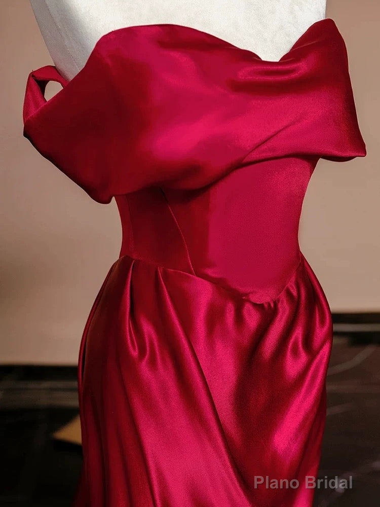 Sexy Mermaid Off The Shoulder Satin Red Floor Length Evening Dress Prom Dresses