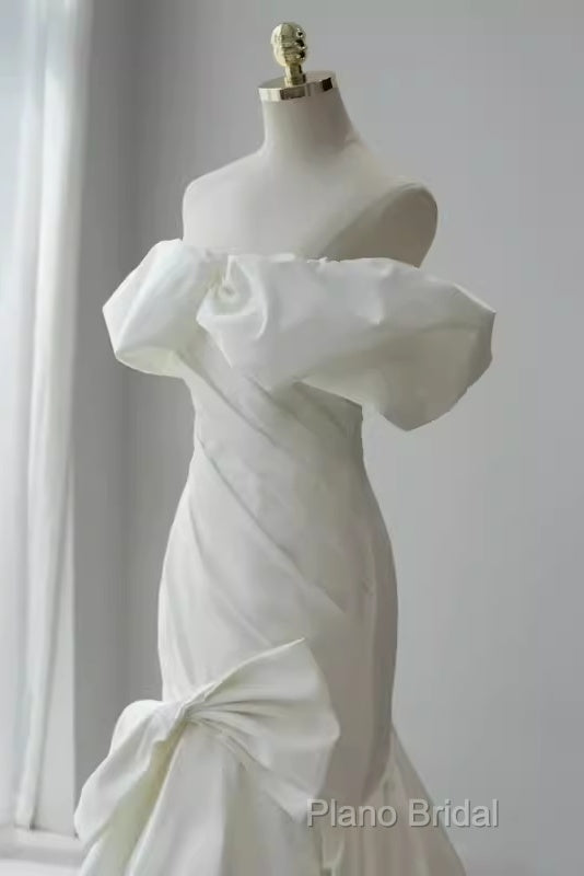 Sexy Mermaid Off The Shoulder Satin White Long Wedding Dresses Brides Dresses