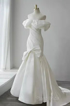 Sexy Mermaid Off The Shoulder Satin White Long Wedding Dresses Brides Dresses