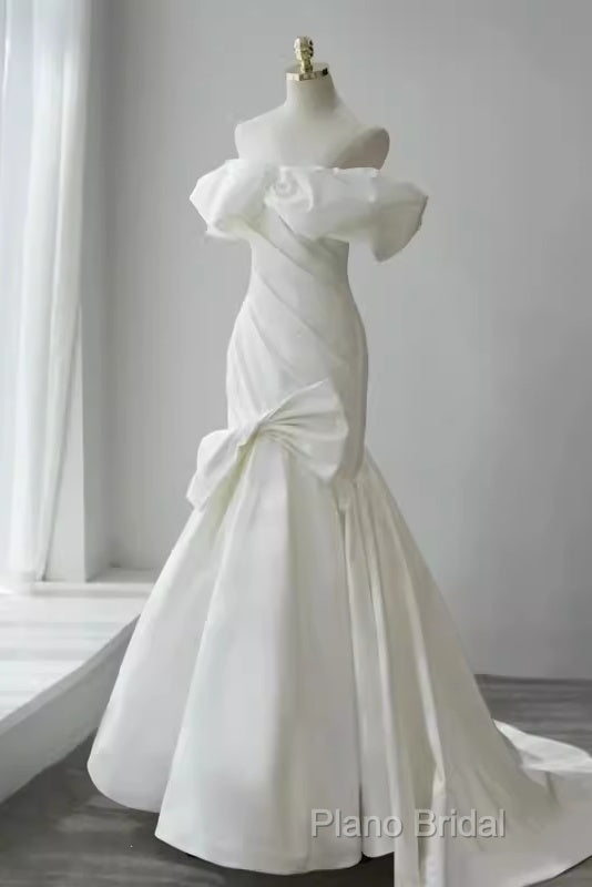 Sexy Mermaid Off The Shoulder Satin White Long Wedding Dresses Brides Dresses