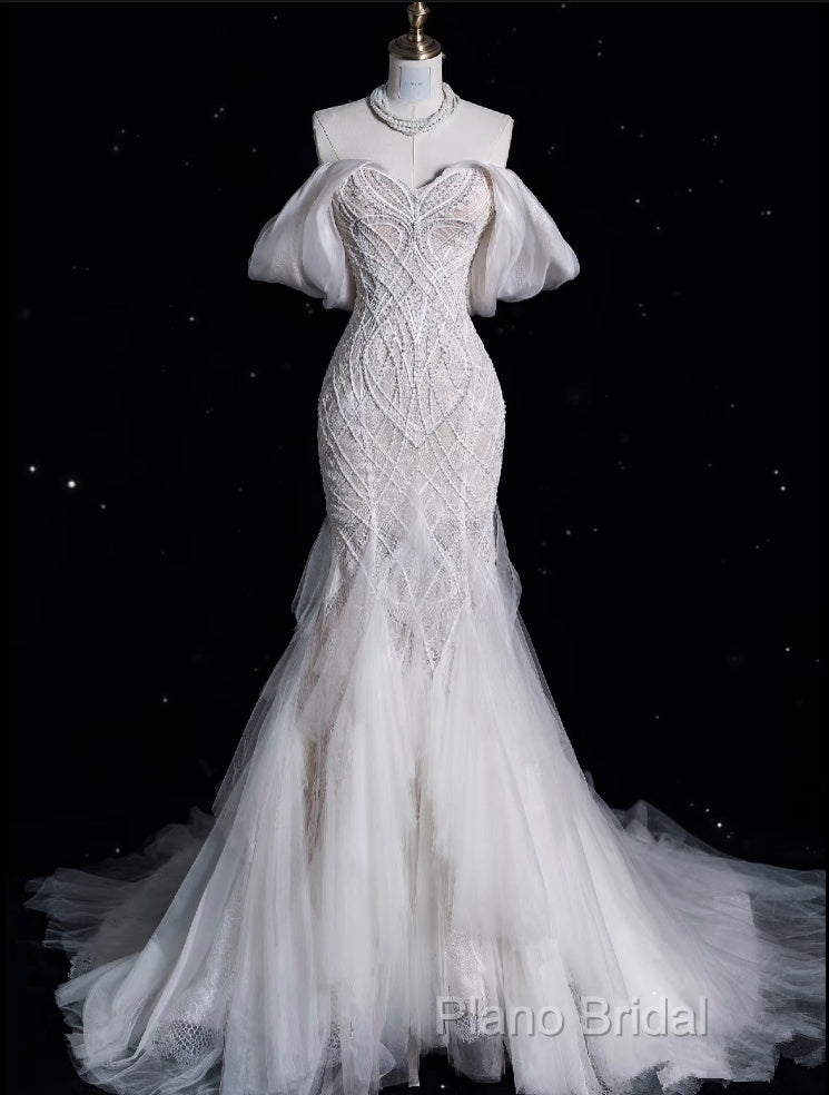 Sexy Mermaid Off The Shoulder White Lace Long Wedding Dresses Brides Dresses