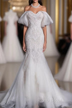 Sexy Mermaid Off The Shoulder White Lace Long Wedding Dresses Brides Dresses