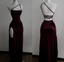 Sexy Mermaid One Shoulder Floor Length Burgundy Backless Formal Evening Dresses Formal Prom Dresses