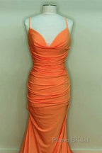 Sexy Mermaid Orange Satin Formal Prom Dresses