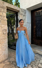 Sexy A Line Spaghetti Straps Blue Backless Formal Prom Dresses Long Party Dresses