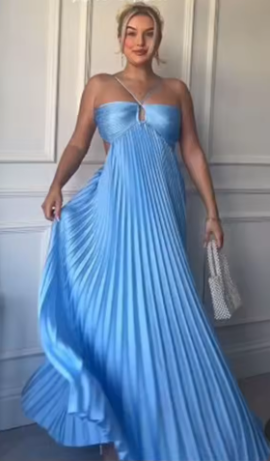 Sexy A Line Spaghetti Straps Blue Backless Formal Prom Dresses Long Party Dresses