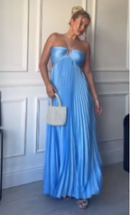 Sexy A Line Spaghetti Straps Blue Backless Formal Prom Dresses Long Party Dresses