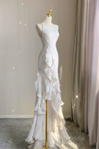 Sexy Mermaid Scoop Satin Night Party Dresses White Long Formal Prom Dresses