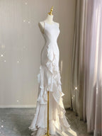Sexy Mermaid Scoop Satin Night Party Dresses White Long Formal Prom Dresses