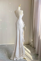 Sexy Mermaid Scoop Satin Night Party Dresses White Long Formal Prom Dresses