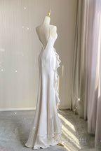 Sexy Mermaid Scoop Satin Night Party Dresses White Long Formal Prom Dresses