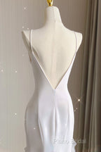 Sexy Mermaid Scoop Satin Night Party Dresses White Long Formal Prom Dresses