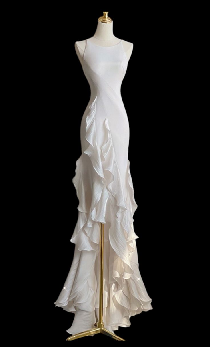 Sexy Mermaid Scoop Satin Night Party Dresses White Long Formal Prom Dresses Main image