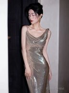 Sexy Mermaid Sequin Backless Floor Length Evening Dress Prom Dresses