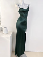 Sexy Mermaid Sleeveless Green Satin Long Formal Prom Dresses