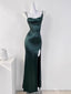 Sexy Mermaid Sleeveless Green Satin Long Formal Prom Dresses