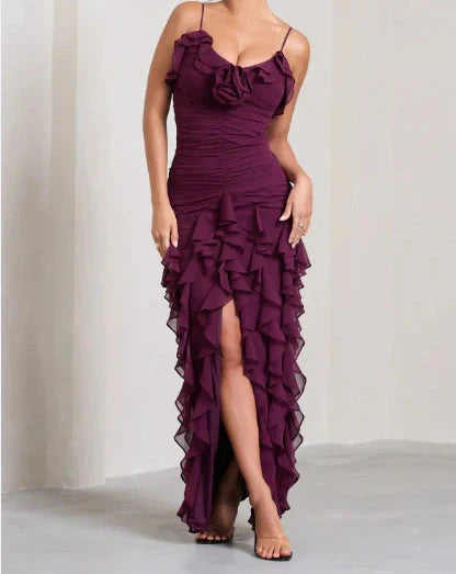 Sexy Mermaid Spaghetti Straps Ankle Length Chiffon Formal Evening Dresses Formal Prom Dresses