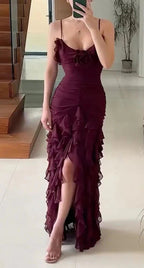 Sexy Mermaid Spaghetti Straps Ankle Length Chiffon Formal Evening Dresses Formal Prom Dresses