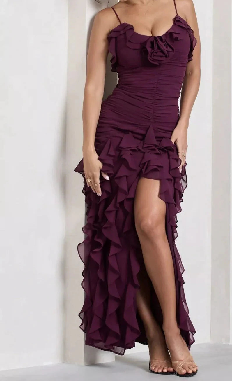 Sexy Mermaid Spaghetti Straps Ankle Length Chiffon Formal Evening Dresses Formal Prom Dresses