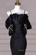 Sexy Mermaid Spaghetti Straps Black Long Formal Dresses Satin Formal Prom Dresses