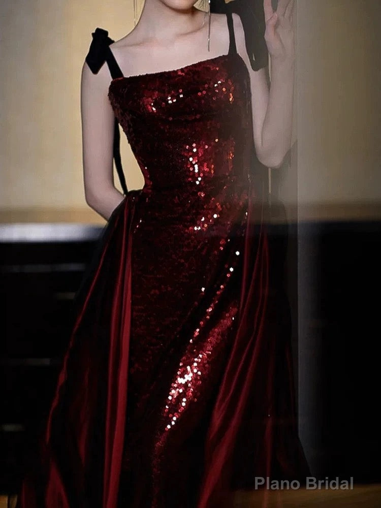 Sexy Mermaid Spaghetti Straps Burgundy Floor Length Evening Dress Prom Dresses Secondary image