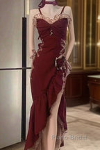 Sexy Mermaid Spaghetti Straps Burgundy Long Evening Dresses Formal Prom Dresses