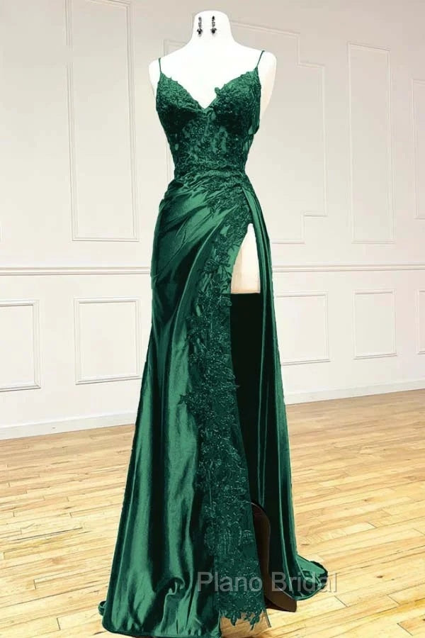 Sexy Mermaid Spaghetti Straps Dark Green Lace Backless Formal Prom Dresses Long Party Dresses Secondary image