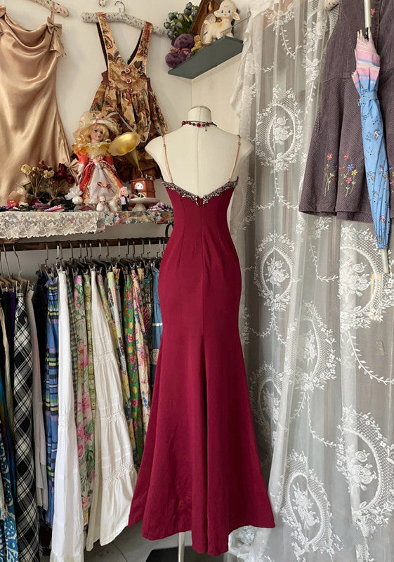 Sexy Mermaid Spaghetti Straps Red Lace Formal Prom Dresses Long Party Dresses