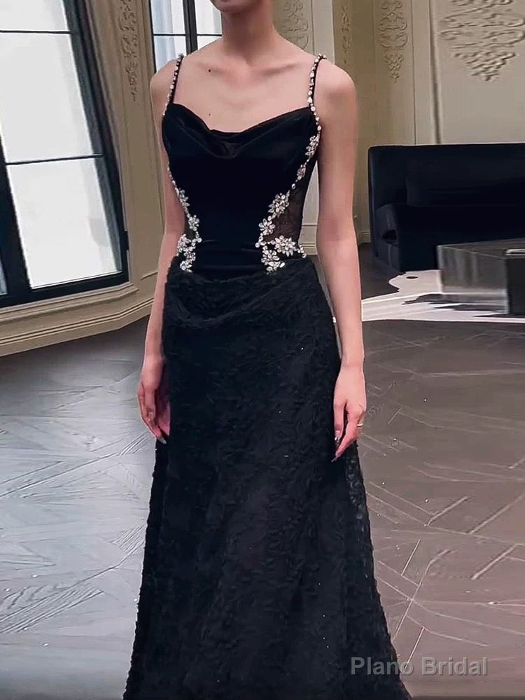 Sexy Mermaid Spaghetti Straps Black Floor Length Evening Dress Prom Dresses