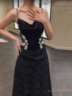 Sexy Mermaid Spaghetti Straps Black Floor Length Evening Dress Prom Dresses