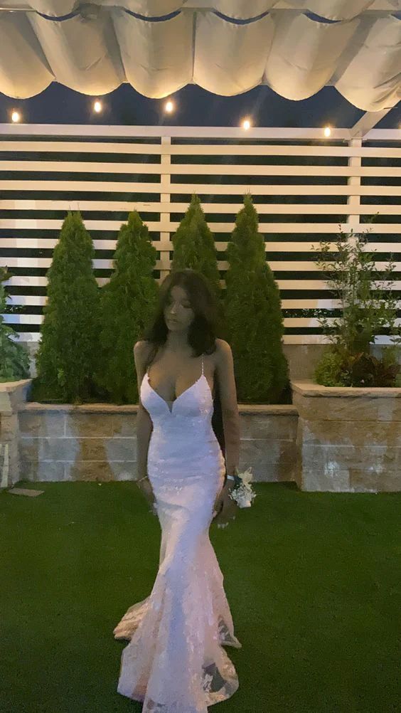 Sexy Mermaid Spaghetti Straps Sleeveless Lace Pink Formal Prom Dresses Birthday Outfit
