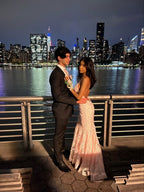 Sexy Mermaid Spaghetti Straps Sleeveless Lace Pink Formal Prom Dresses Birthday Outfit