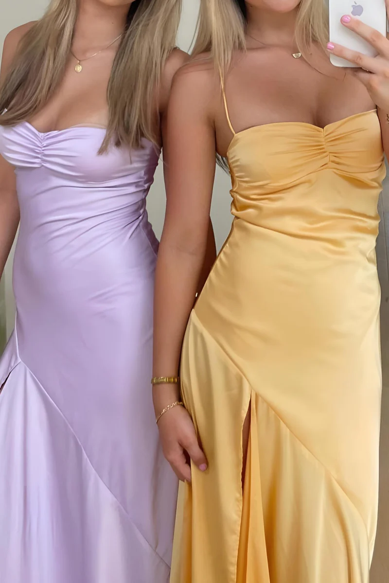 Sexy Mermaid Spaghetti Straps Sleeveless Party Dresses Yellow Formal Prom Dresses