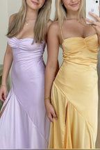 Sexy Mermaid Spaghetti Straps Sleeveless Party Dresses Yellow Formal Prom Dresses