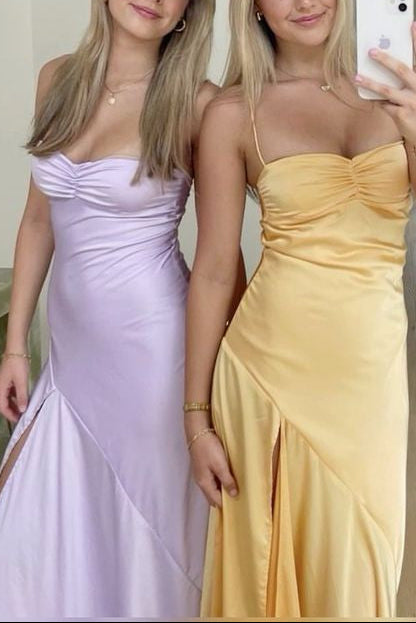 Sexy Mermaid Spaghetti Straps Sleeveless Party Dresses Yellow Formal Prom Dresses