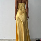Sexy Mermaid Spaghetti Straps Sleeveless Party Dresses Yellow Formal Prom Dresses
